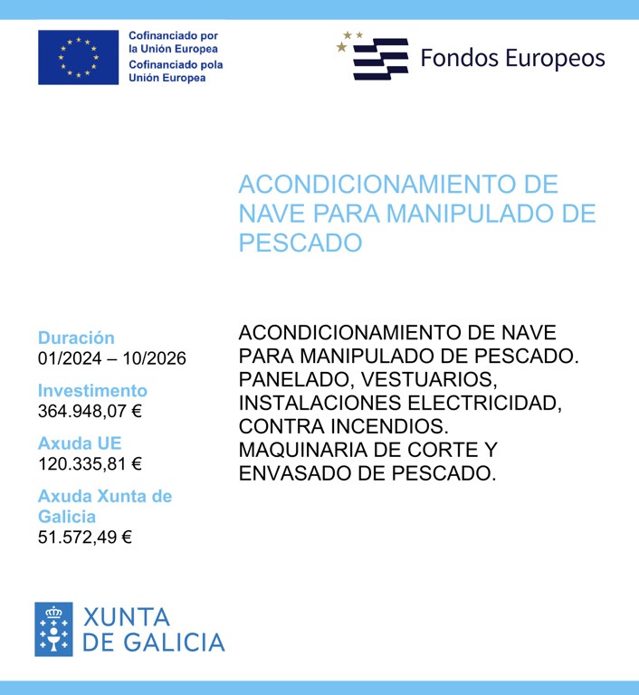 Acondicionamiento de nave para manipulado de pescado — Cofinanciado por la Unión Europea (FEMPA) y la Xunta de Galicia